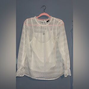 Liz Claiborne White Semi-Sheer Dot-Textured Long Sleeve Blouse
